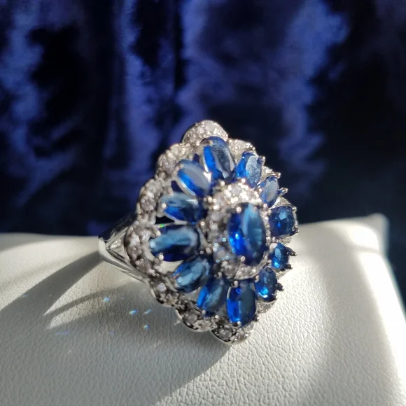 Swarovski Elements Blue Sapphire 925 Sterling Silver Statement Ring NEW - Picture 6 of 10
